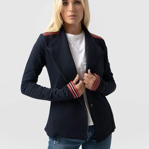 Saint + Sophia Cotton Biker Jacket - Navy Stripe Size 14